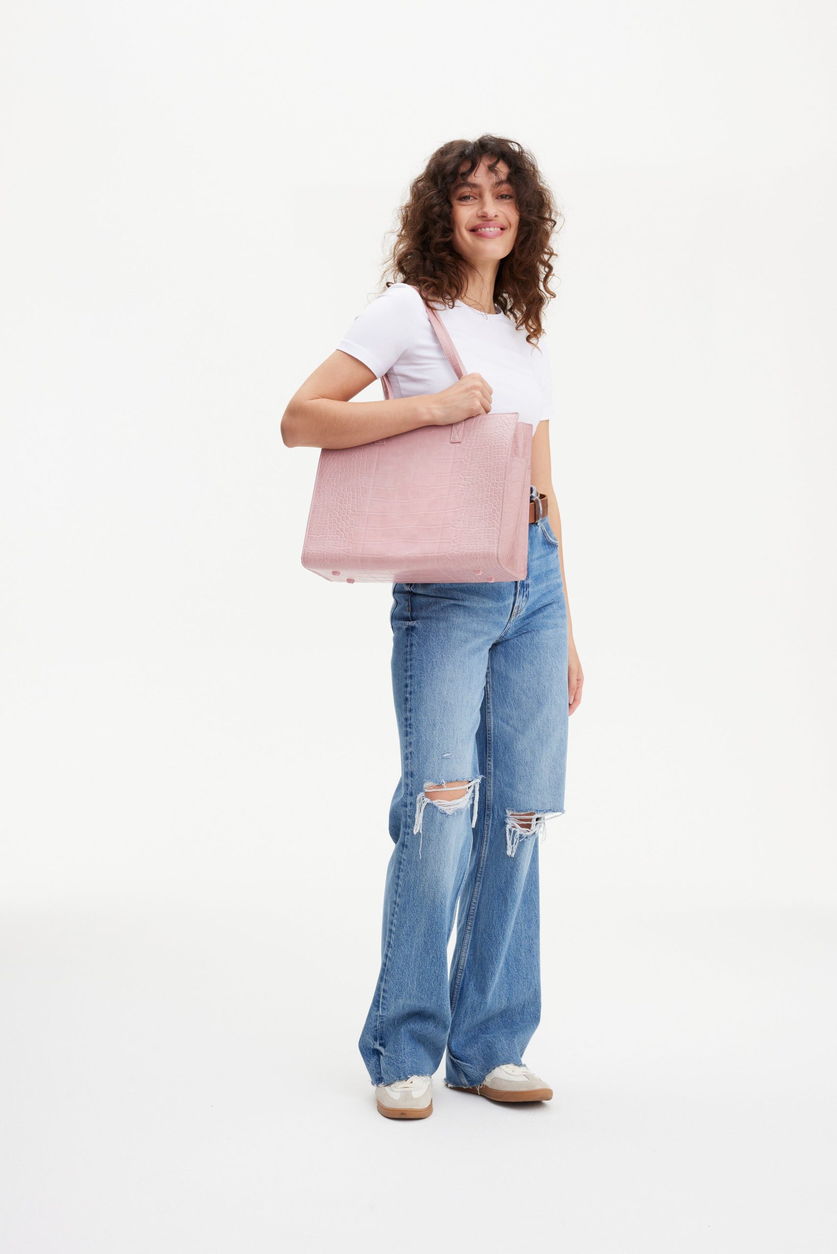 The Work Tote in Atlas Pink Croc - Image 3